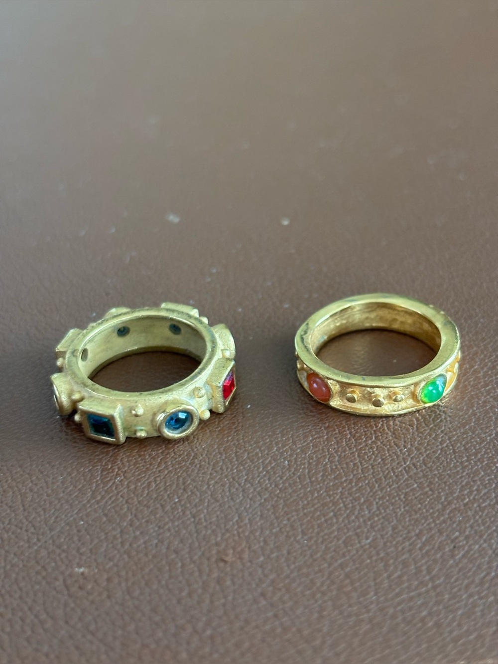 Gold-Tone Multi-Gemstone Accent Rings (Set of 2)